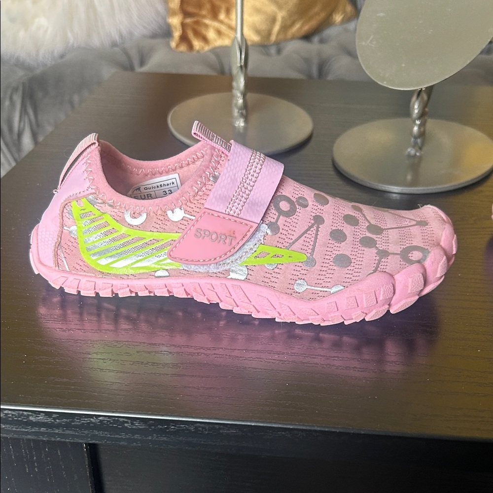 Kids Water Shoes - Pink with Neon green and silver Accents - Picture 13 of 14